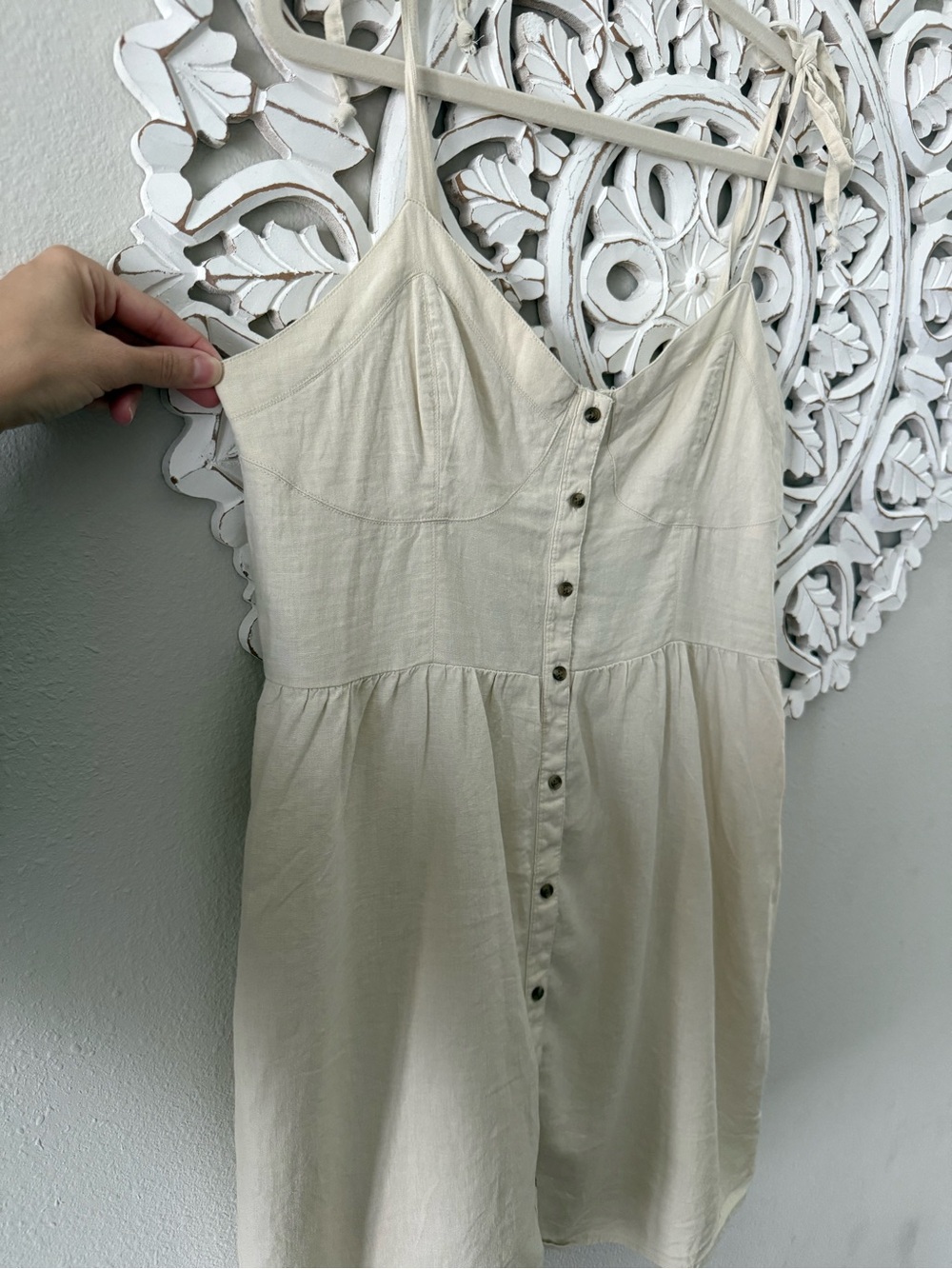 Aerie Cream Beige Tank Linen Blend Day Dress Casual Large - Picture 4 of 7